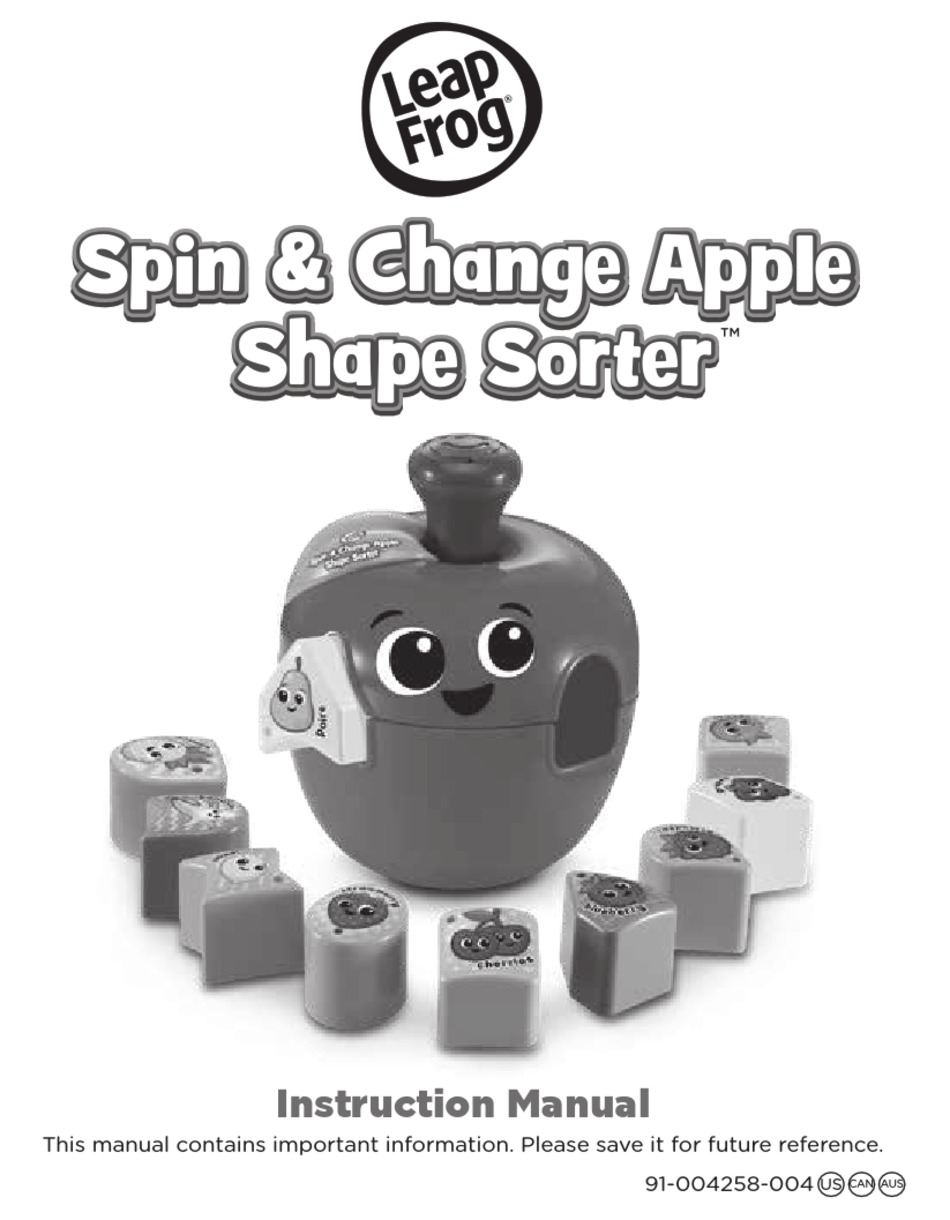 LEAPFROG SPIN & CHANGE APPLE SHAPE SORTER INSTRUCTION MANUAL Pdf