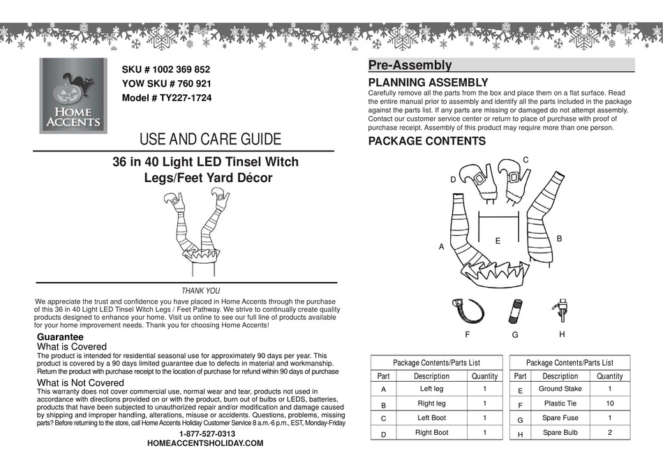 HOME ACCENTS TY2271724 USE AND CARE MANUAL Pdf Download ManualsLib