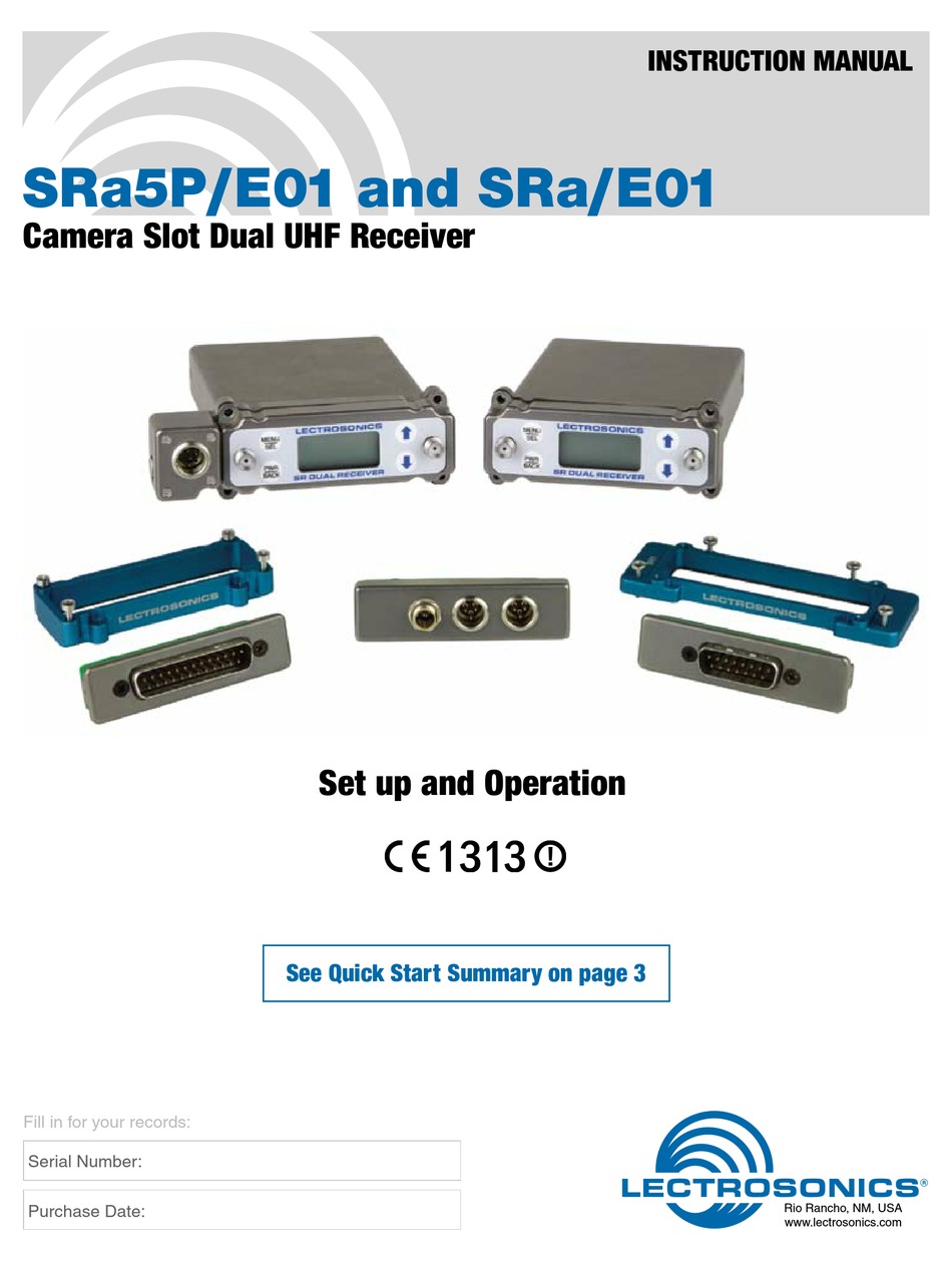 LECTROSONICS SRA5P/E01 INSTRUCTION MANUAL Pdf Download ManualsLib