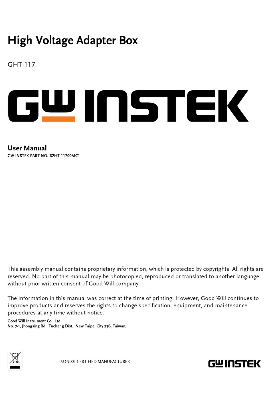 GW INSTEK GHT117 USER MANUAL Pdf Download ManualsLib