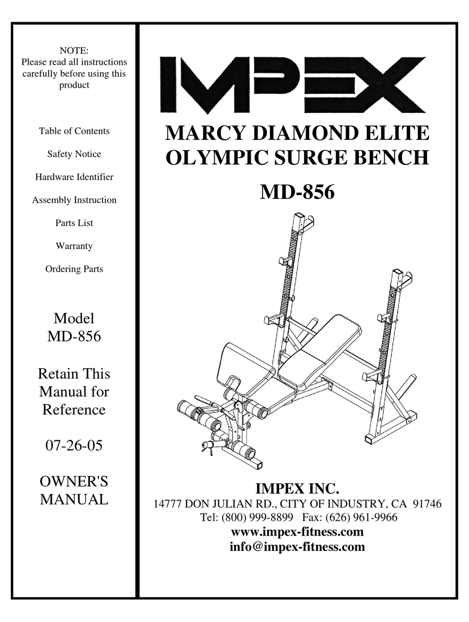 IMPEX MARCY DIAMOND ELITE MD856 ASSEMBLY INSTRUCTIONS MANUAL Pdf