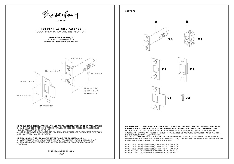 BUSTER+PUNCH TUBULAR LATCH INSTRUCTION MANUAL Pdf Download ManualsLib