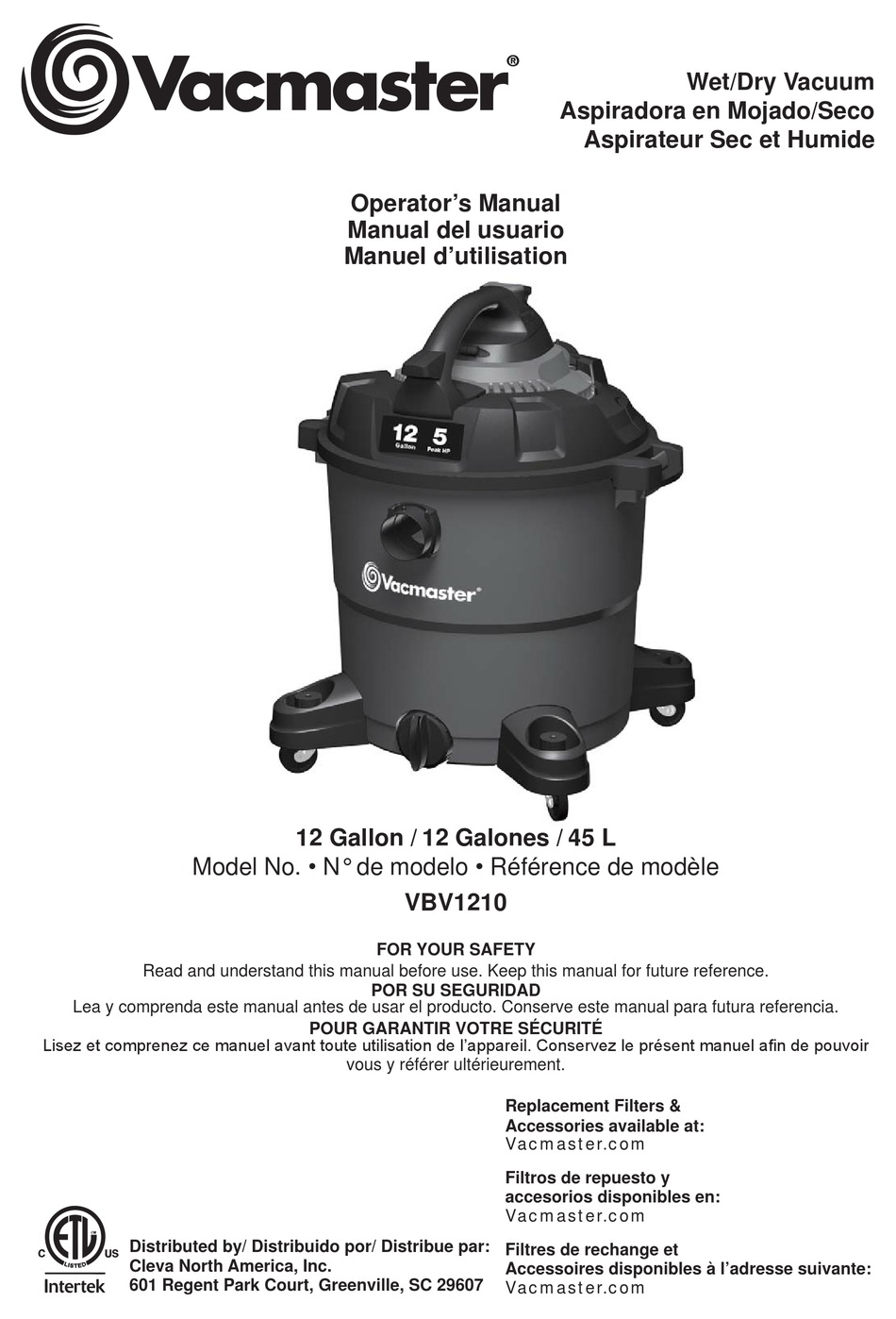 VACMASTER VBV1210 OPERATOR