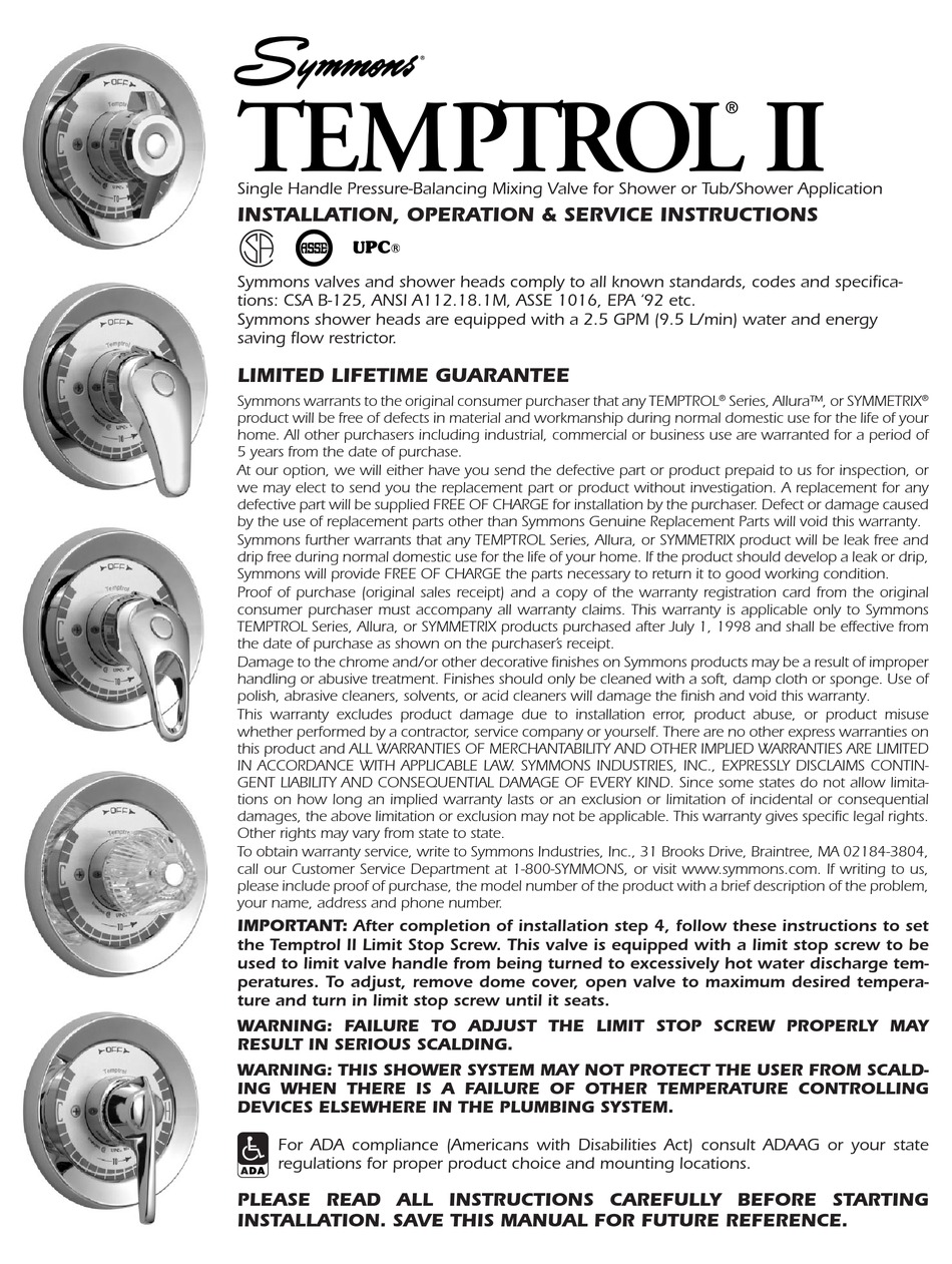 SYMMONS TEMPTROL II INSTALLATION, OPERATION & SERVICE INSTRUCTIONS Pdf
