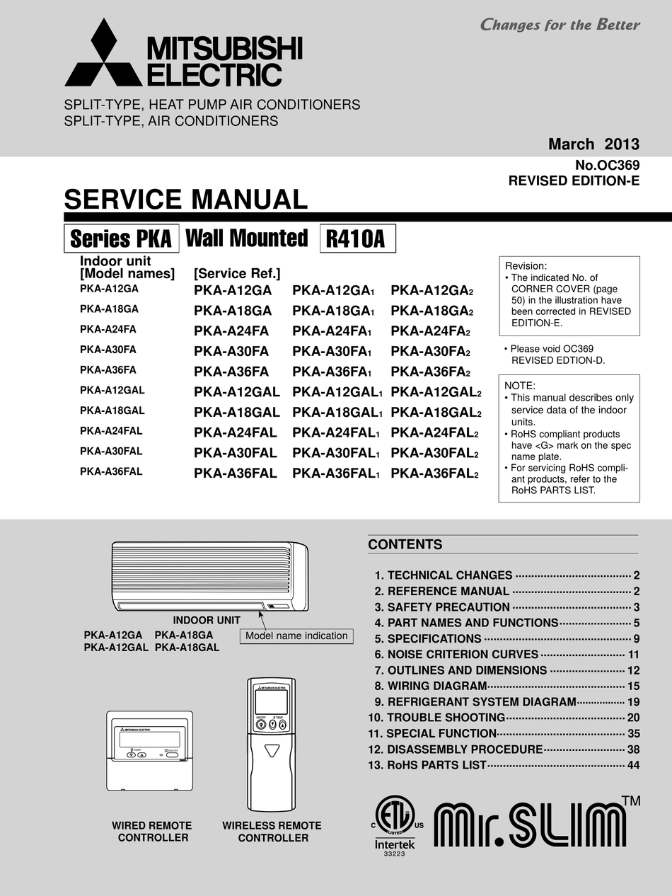 MITSUBISHI ELECTRIC PKAA12GA SERVICE MANUAL Pdf Download ManualsLib