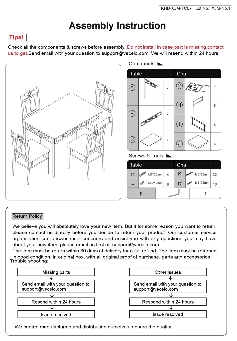 VECELO KHDXJMTC07 ASSEMBLY INSTRUCTION Pdf Download ManualsLib