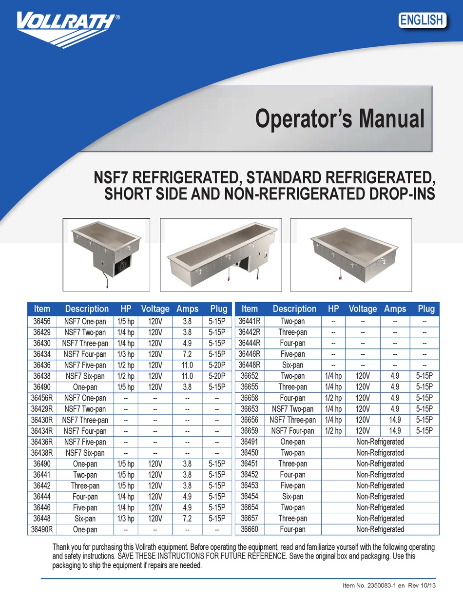 VOLLRATH 36456 OPERATOR'S MANUAL Pdf Download ManualsLib
