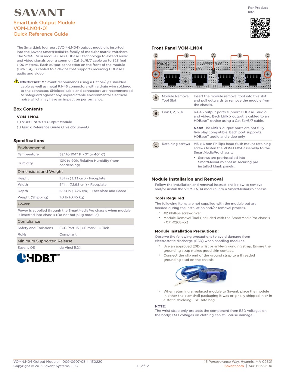 SAVANT VOMLN0401 QUICK REFERENCE MANUAL Pdf Download ManualsLib