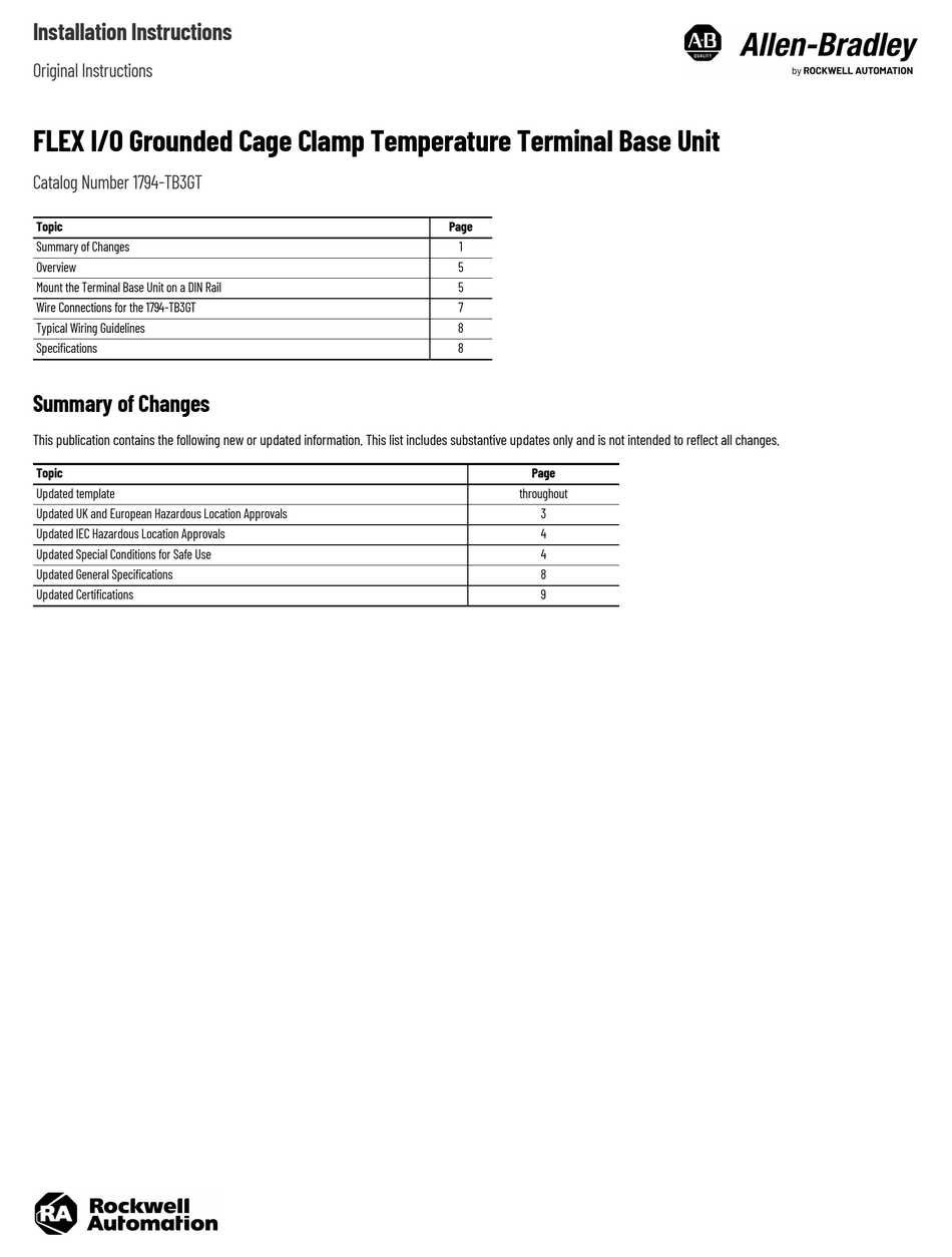 ROCKWELL AUTOMATION ALLENBRADLEY FLEX INSTALLATION INSTRUCTIONS MANUAL