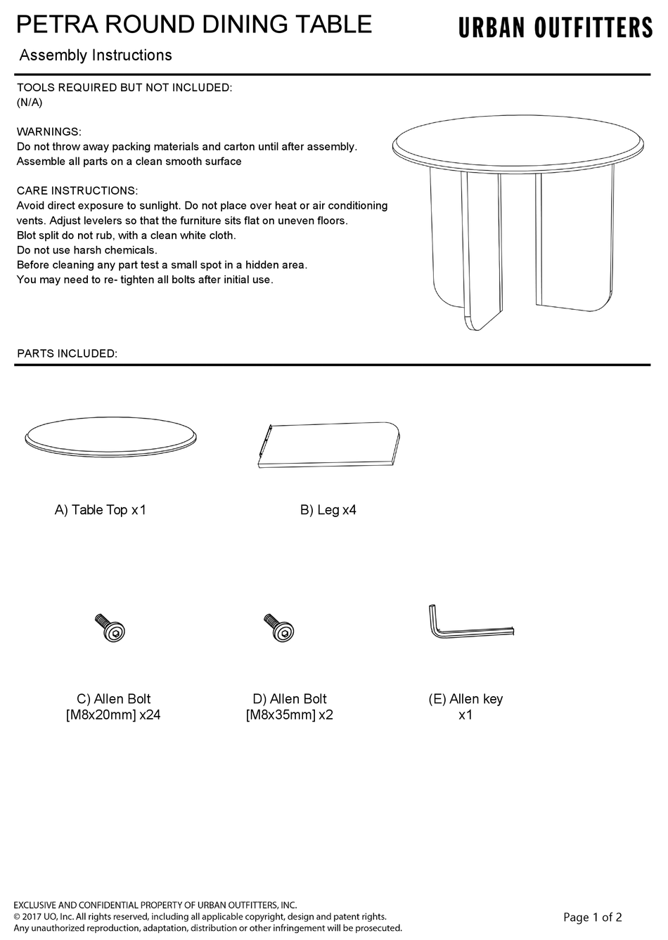 URBAN OUTFITTERS PETRA ROUND DINING TABLE ASSEMBLY INSTRUCTIONS Pdf
