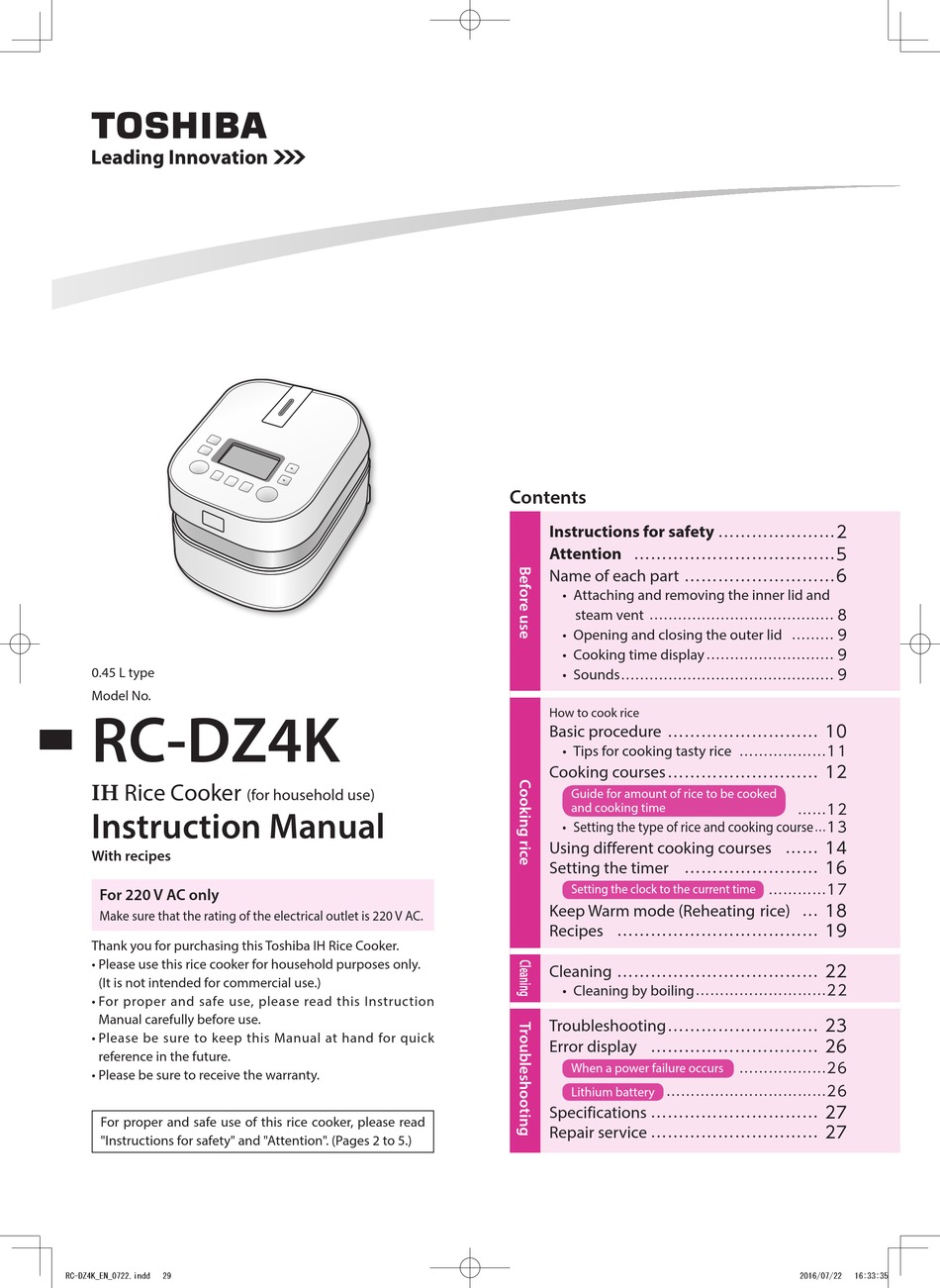TOSHIBA RCDZ4K INSTRUCTION MANUAL Pdf Download ManualsLib