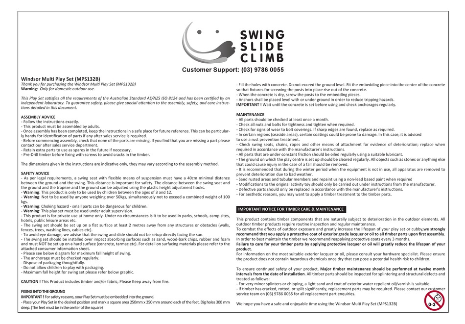 SWING SLIDE CLIMB WINDSOR MULTI PLAY SET MANUAL Pdf Download ManualsLib