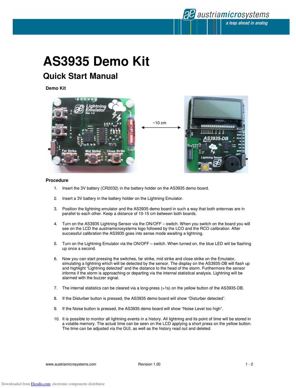 AUSTRIAMICROSYSTEMS AS3935 QUICK START MANUAL Pdf Download | ManualsLib