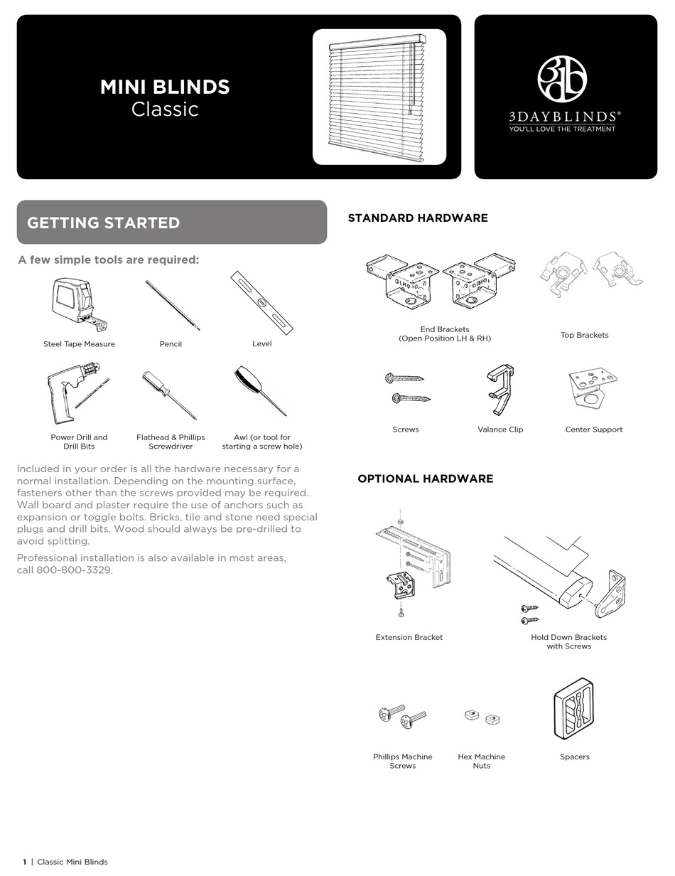 3 DAY BLINDS MINI BLINDS CLASSIC QUICK START MANUAL Pdf Download ...