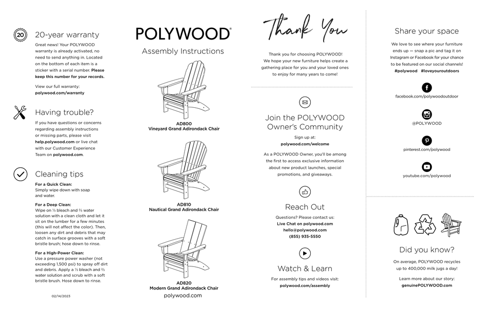 POLYWOOD AD820 ASSEMBLY INSTRUCTIONS MANUAL Pdf Download ManualsLib