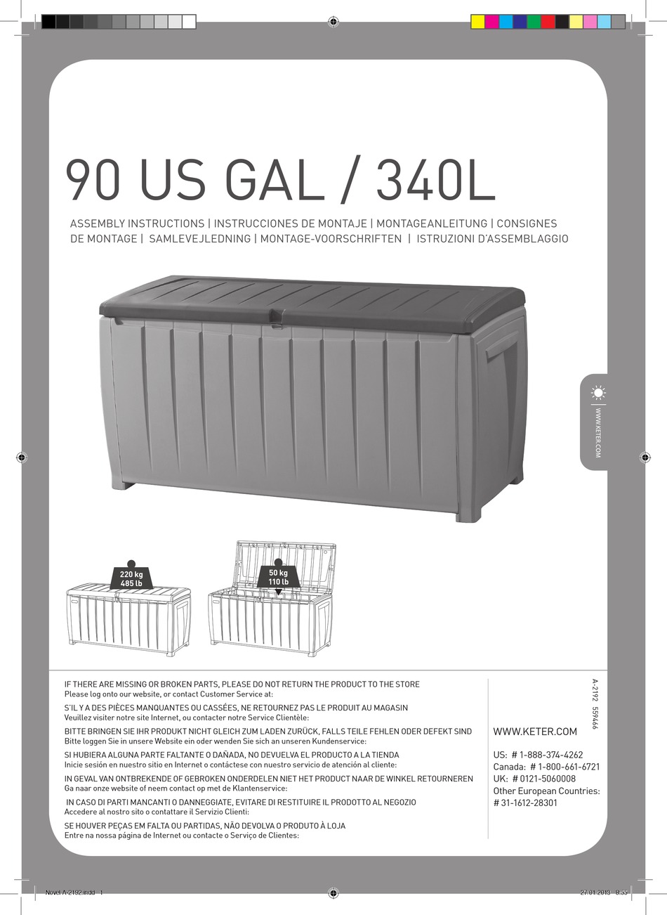 KETER 90 US GAL / 340L ASSEMBLY INSTRUCTIONS MANUAL Pdf Download