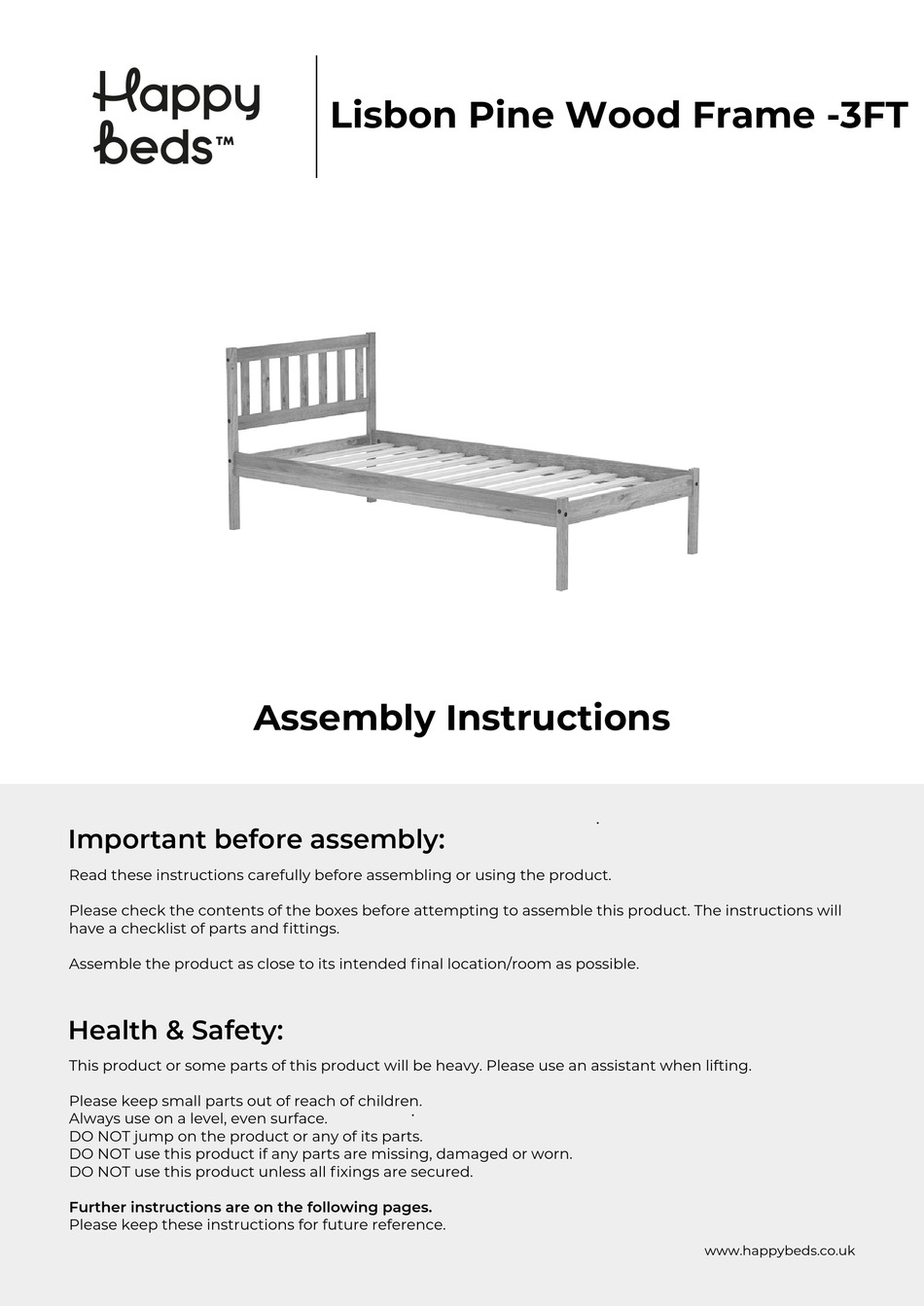 HAPPY BEDS LISBON PINE WOOD FRAME 3FT ASSEMBLY INSTRUCTIONS MANUAL Pdf Download ManualsLib