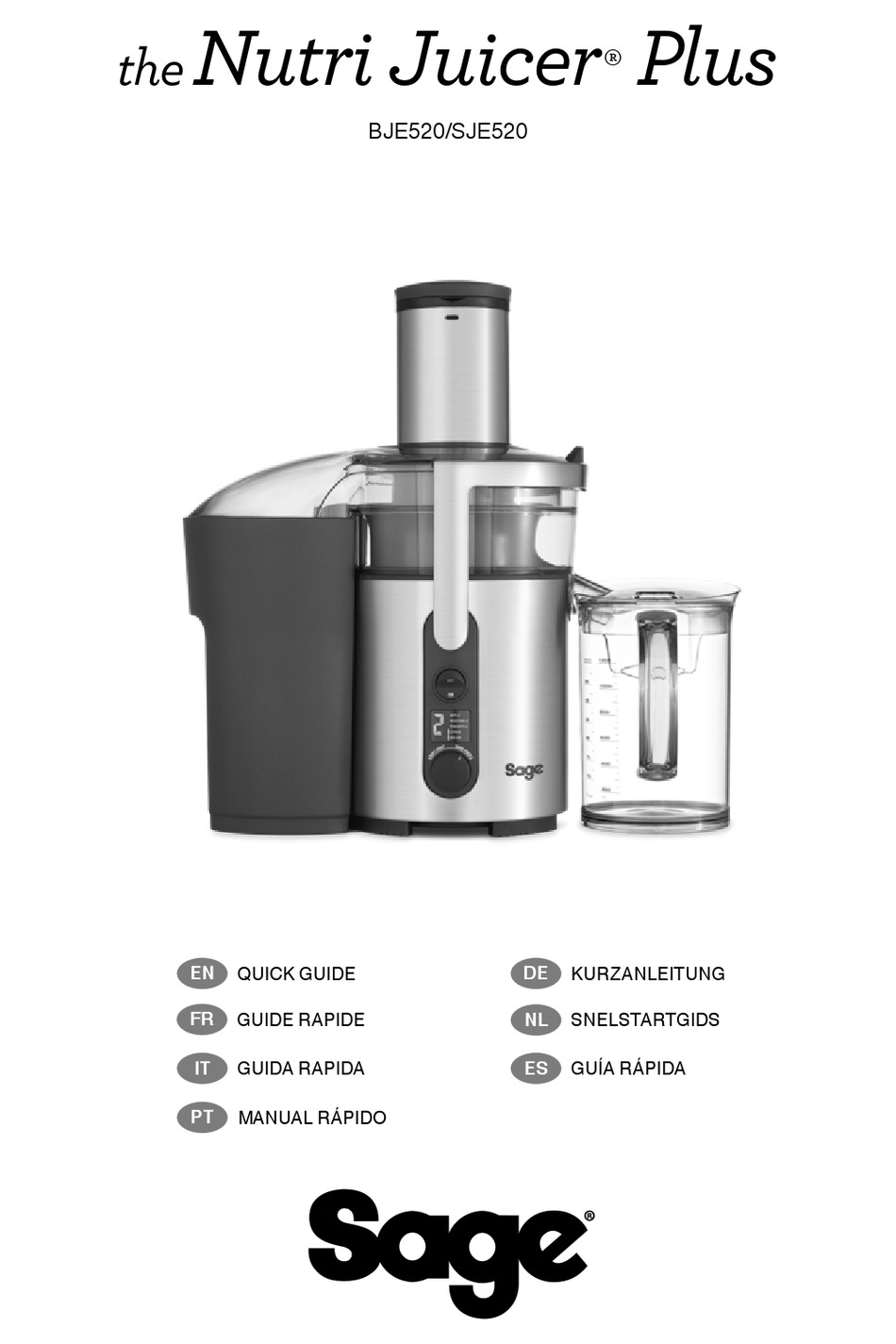 SAGE THE NUTRI JUICER PLUS SJE520 QUICK MANUAL Pdf Download ManualsLib