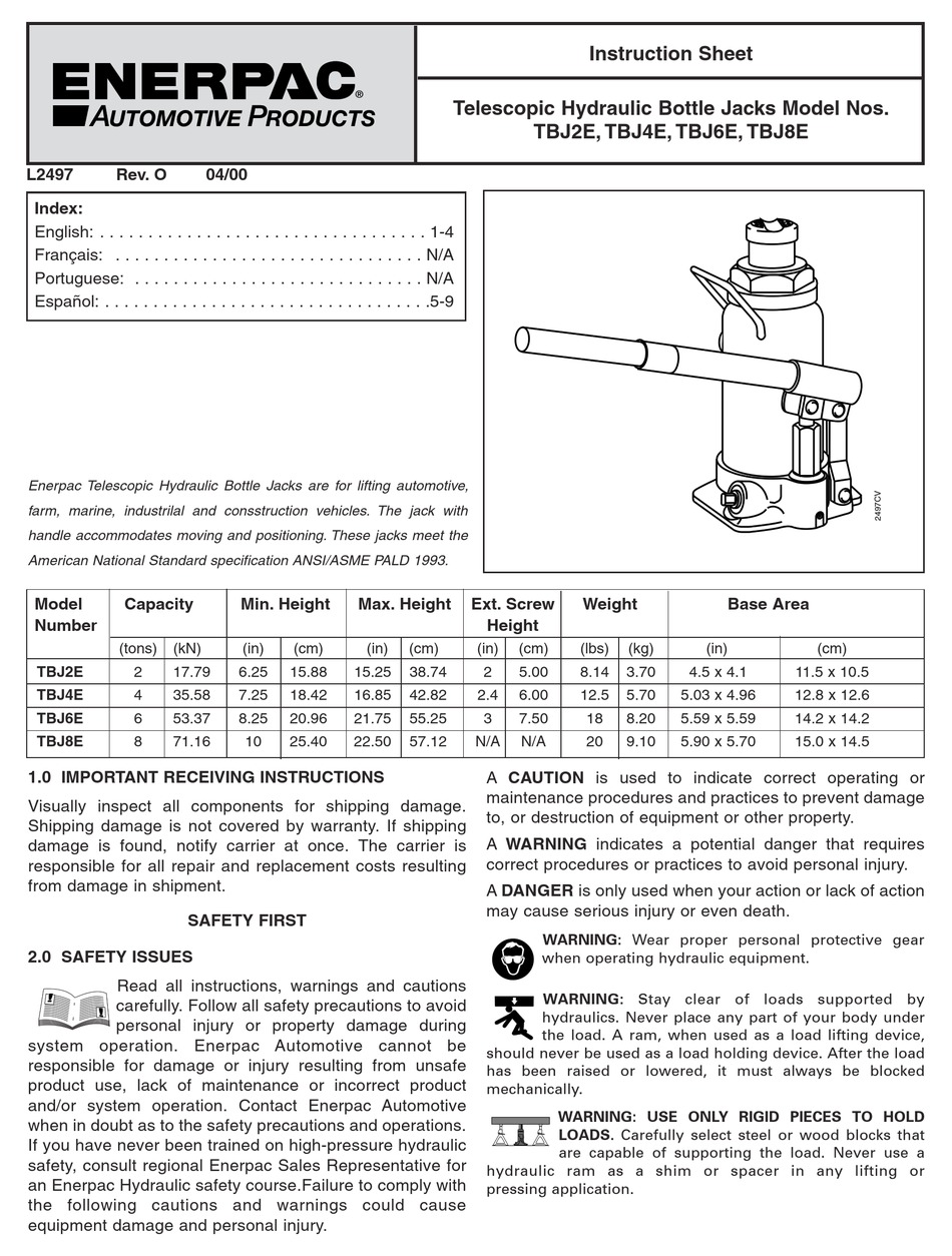 ENERPAC TBJ2E INSTRUCTION SHEET Pdf Download | ManualsLib