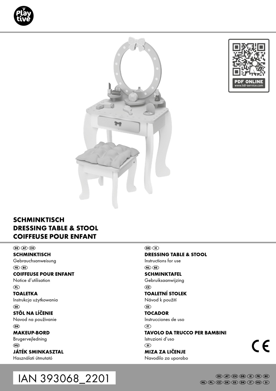PLAYTIVE DRESSING TABLE & STOOL INSTRUCTIONS FOR USE MANUAL Pdf