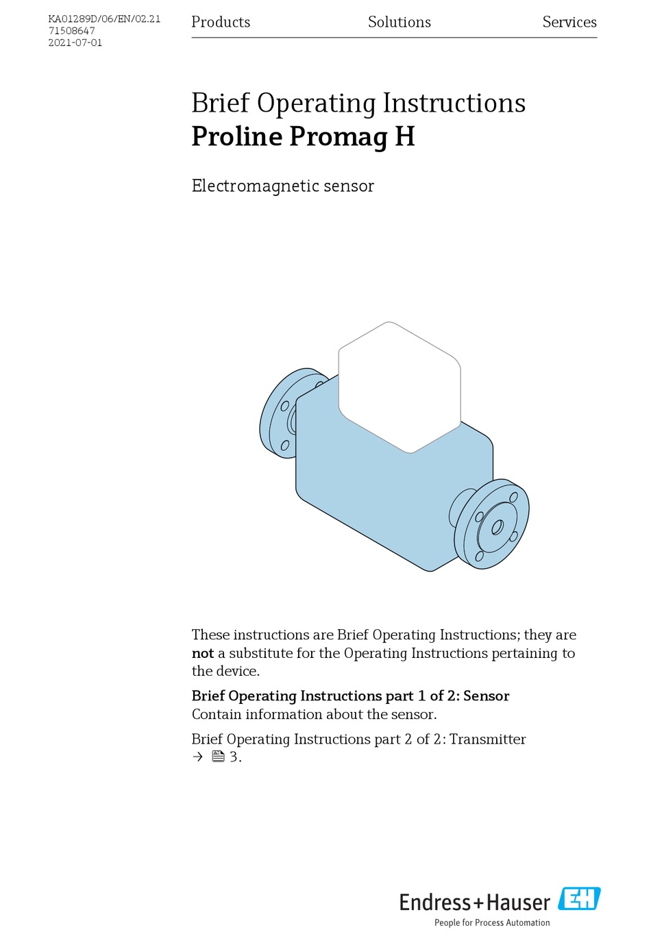 ENDRESS+HAUSER PROLINE PROMAG H BRIEF OPERATING INSTRUCTIONS Pdf