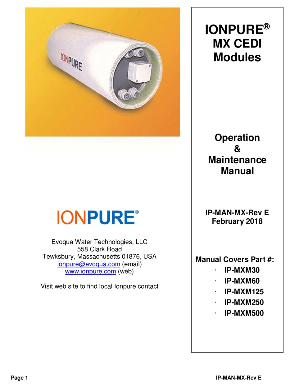 EVOQUA IONPURE IPMXM30 OPERATION & MAINTENANCE MANUAL Pdf Download