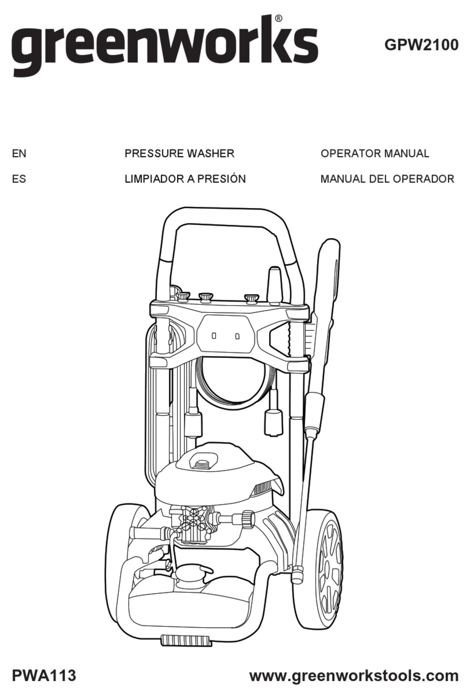 GREENWORKS GPW2100 OPERATOR'S MANUAL Pdf Download ManualsLib