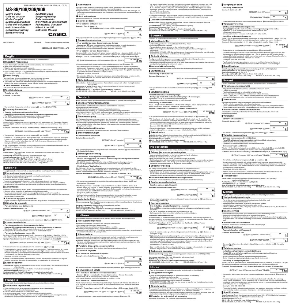 CASIO MS8B USER MANUAL Pdf Download ManualsLib