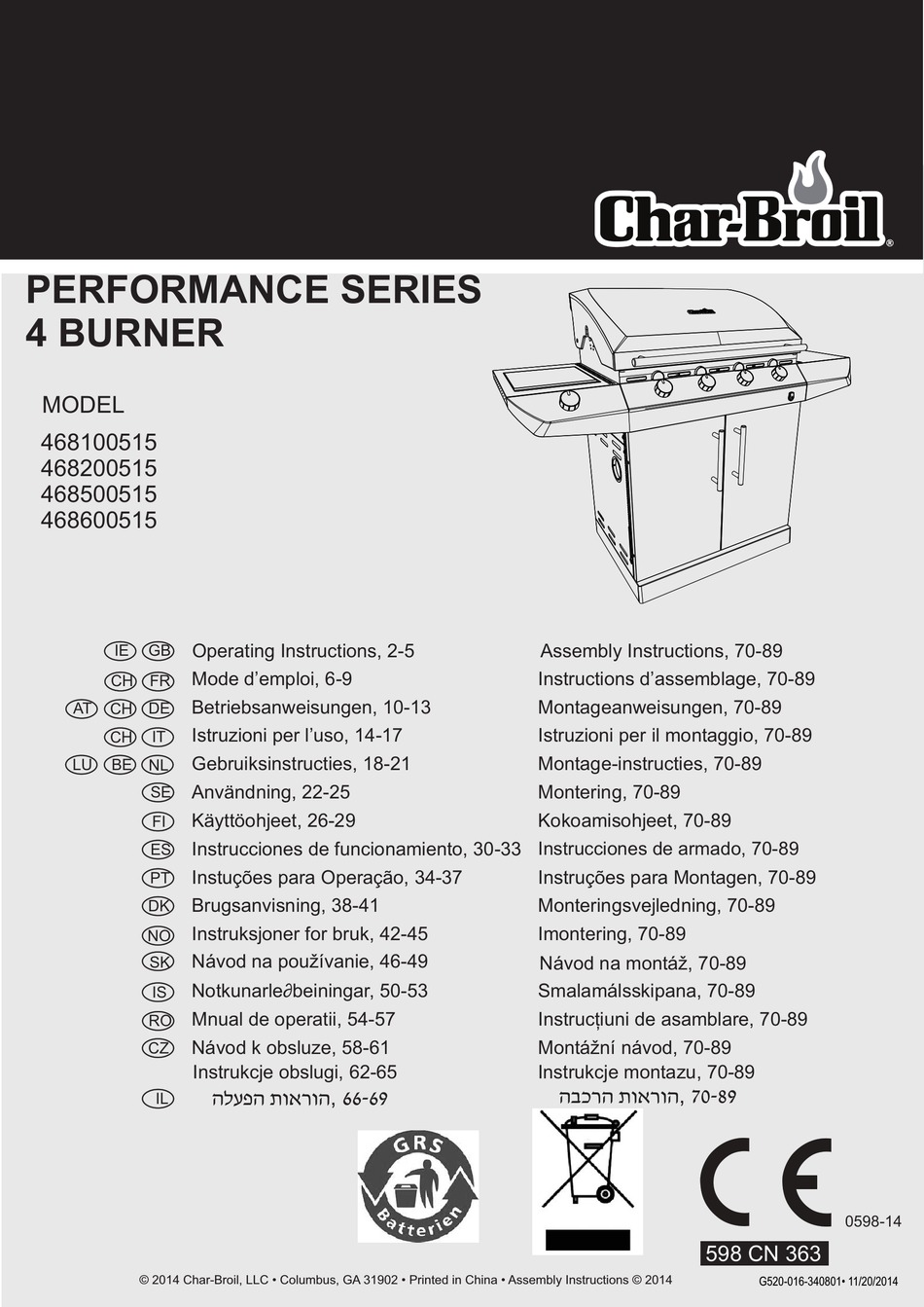 CHARBROIL 468100515 OPERATING INSTRUCTIONS MANUAL Pdf Download