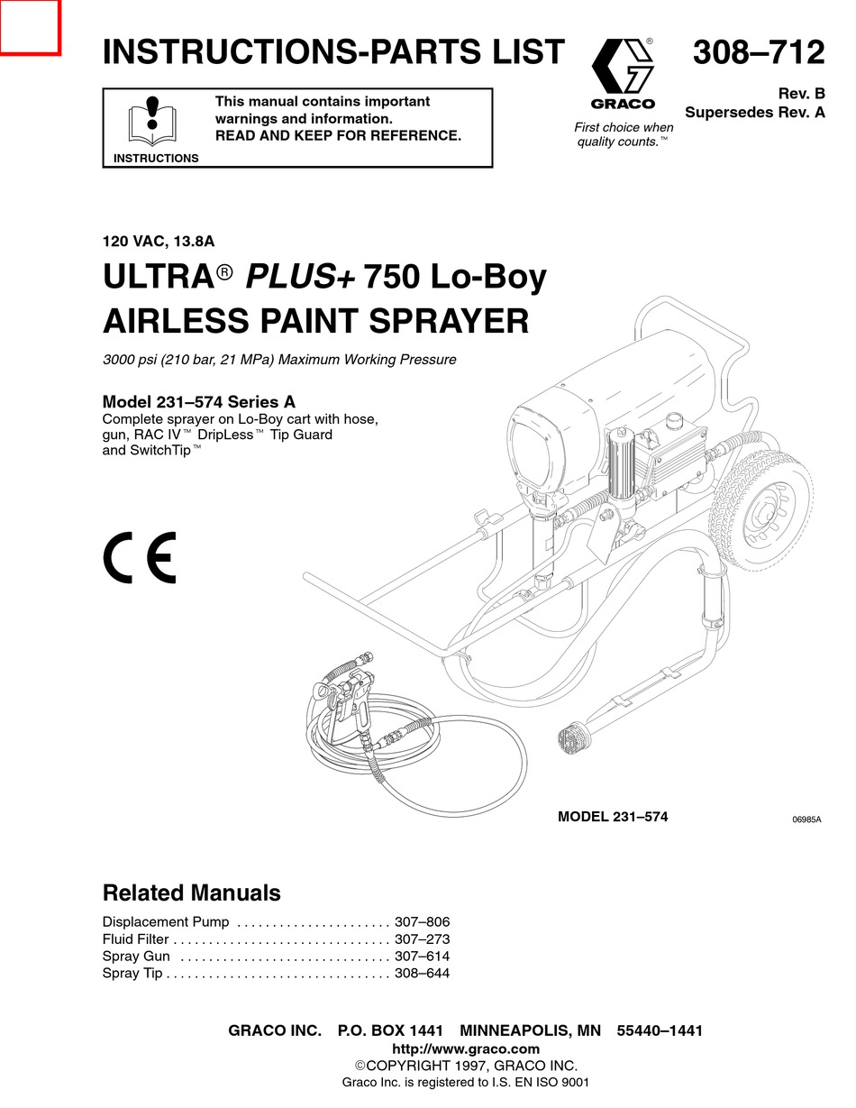 GRACO ULTRA PLUS+ 750 INSTRUCTIONS-PARTS LIST MANUAL Pdf Download ...