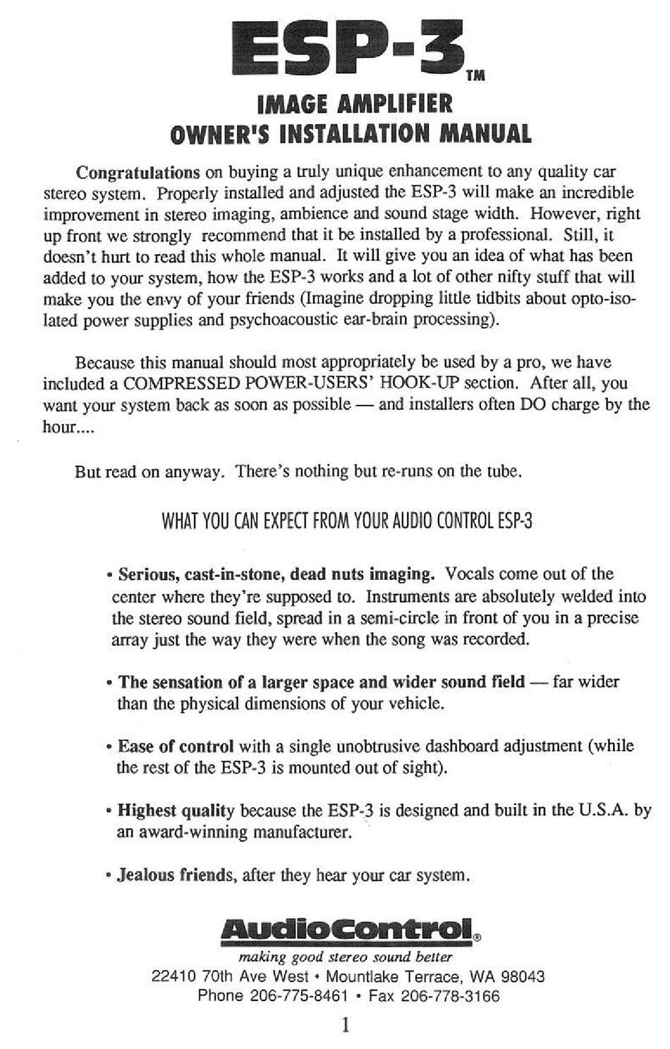 AUDIOCONTROL ESP3 OWNERS & INSTALLATION MANUAL Pdf Download ManualsLib