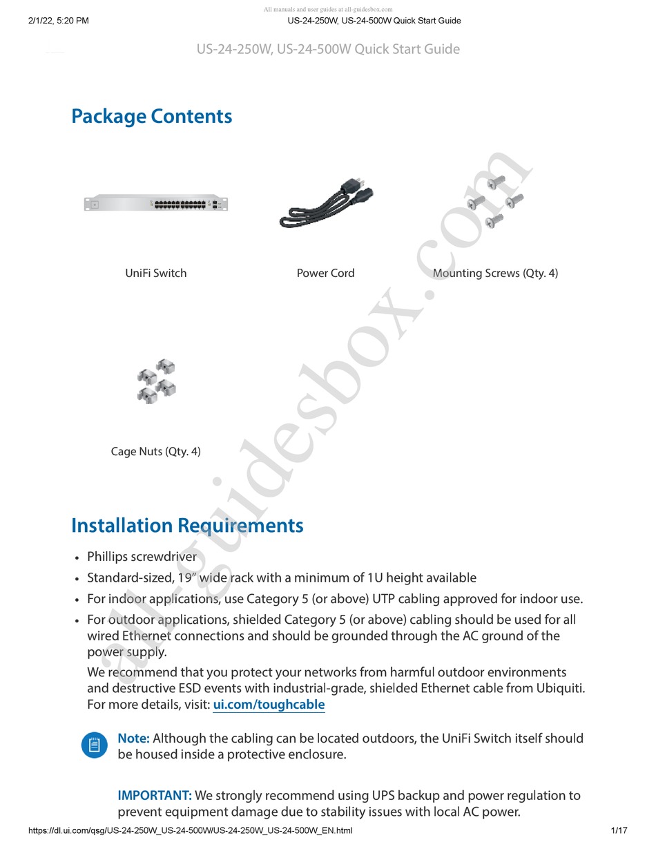 UNIFI US24250W QUICK START MANUAL Pdf Download ManualsLib
