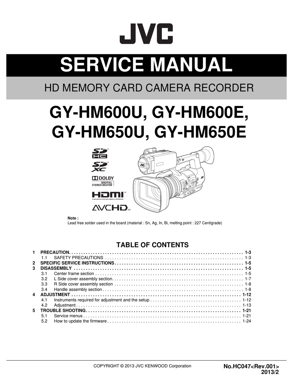 JVC GY-HM600U SERVICE MANUAL Pdf Download | ManualsLib