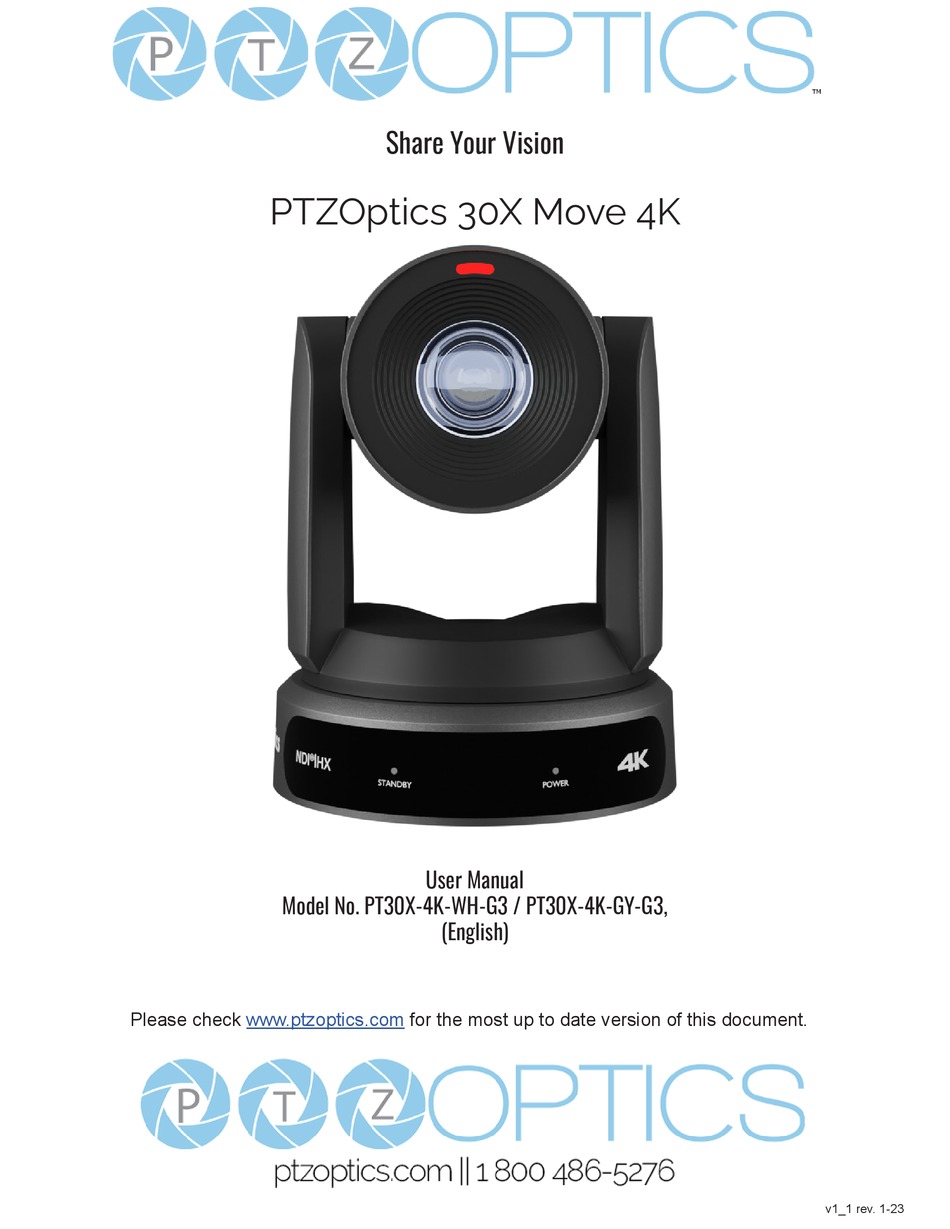 PTZOPTICS PT30X4KWHG3 USER MANUAL Pdf Download ManualsLib