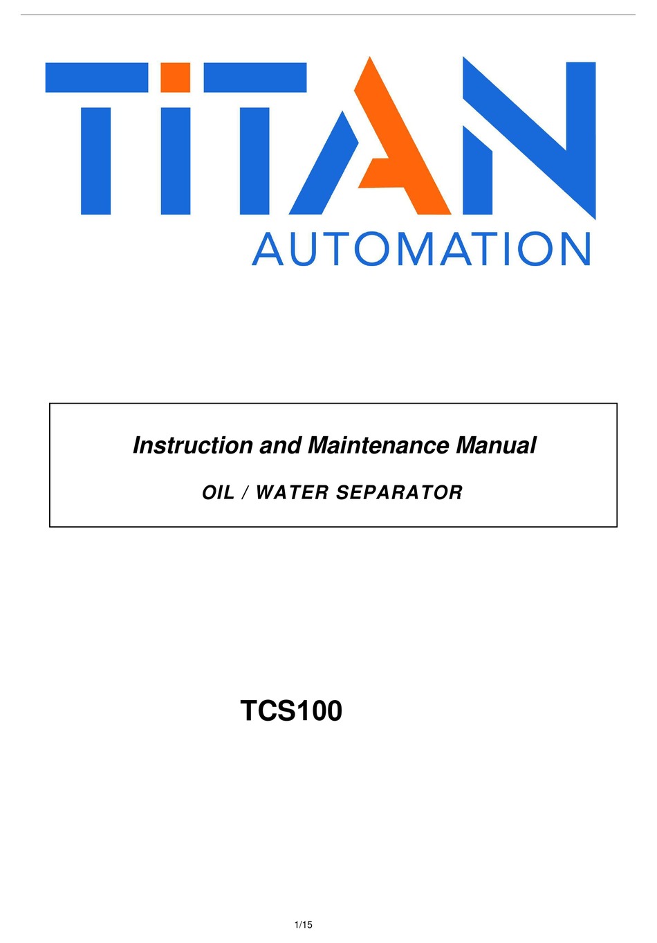 TITAN TCS100 INSTRUCTION AND MAINTENANCE MANUAL Pdf Download ManualsLib