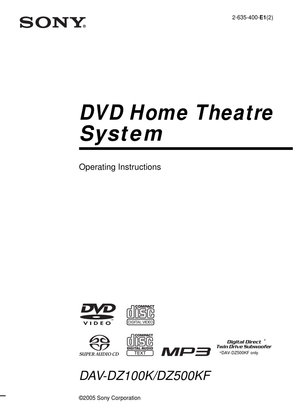 SONY DAV-DZ100K OPERATING INSTRUCTIONS MANUAL Pdf Download | ManualsLib