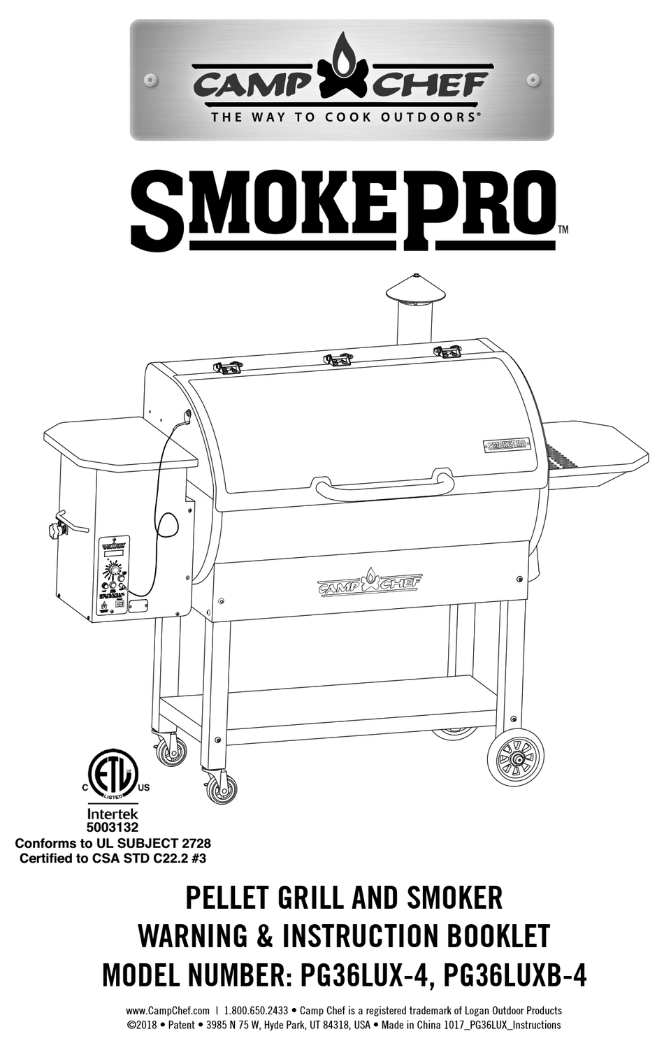CAMP CHEF SMOKEPRO PG36LUX4 WARNING & INSTRUCTION BOOKLET Pdf Download