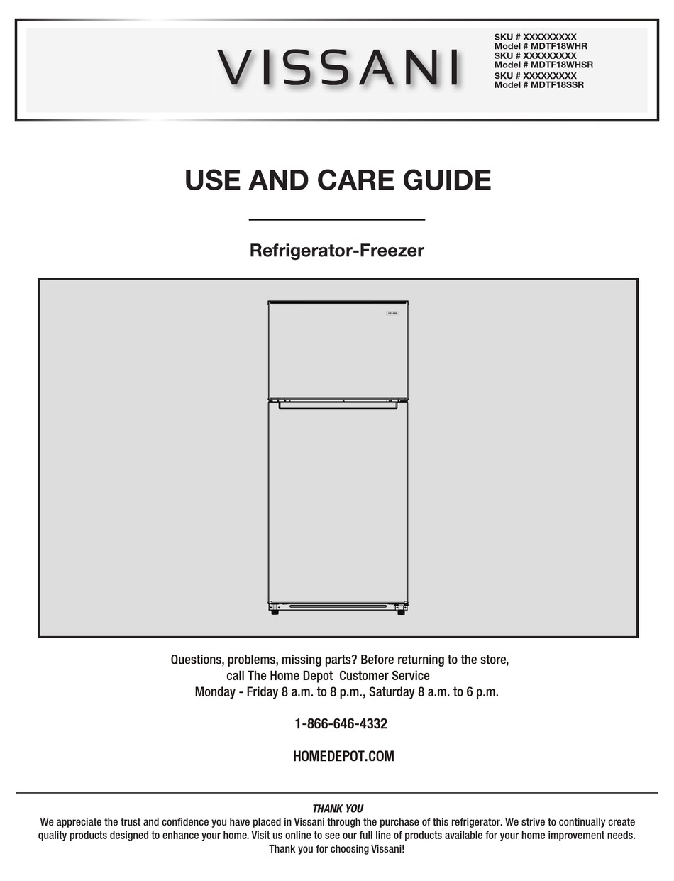 VISSANI MDTF18WHR USE AND CARE MANUAL Pdf Download ManualsLib