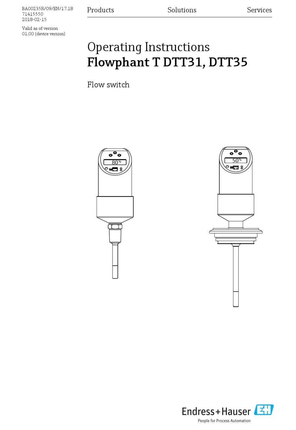 ENDRESS+HAUSER FLOWPHANT T DTT31 FLOWPHANT T DTT35 OPERATING INSTRUCTIONS MANUAL Pdf Download