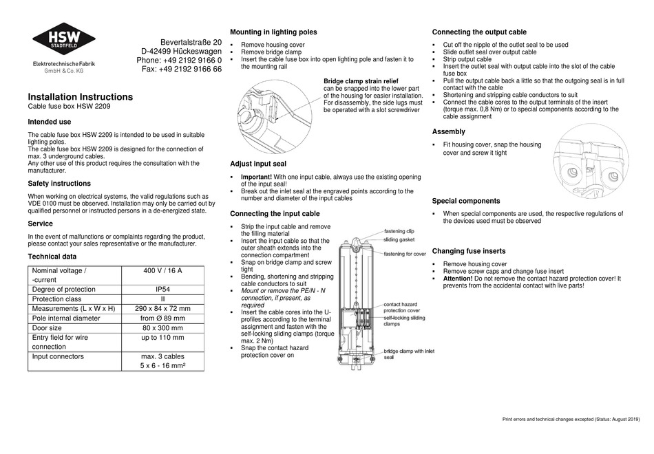 HSW 2209 INSTALLATION INSTRUCTIONS Pdf Download | ManualsLib