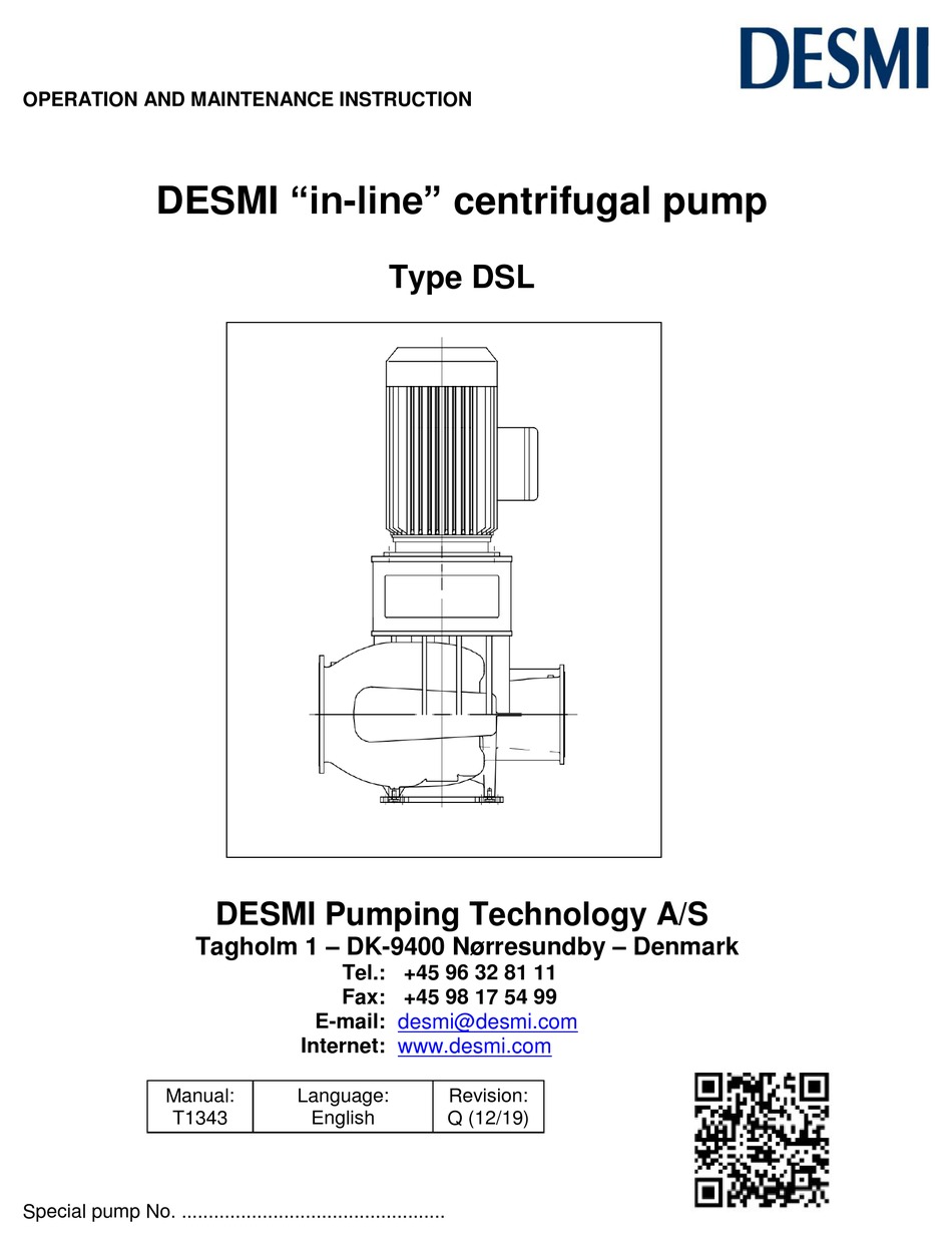 DESMI DSL 300320 OPERATION AND MAINTENANCE INSTRUCTION Pdf Download