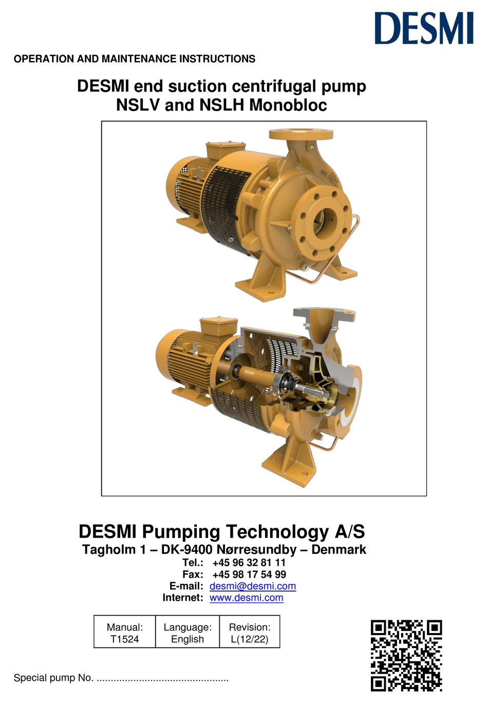 DESMI NSLV OPERATION & MAINTENANCE INSTRUCTIONS MANUAL Pdf Download