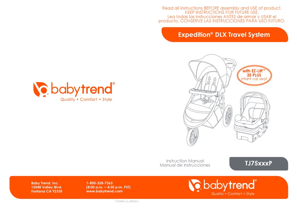 BABYTREND EXPEDITION DLX TRAVEL SYSTEM TJ75 P SERIES INSTRUCTION MANUAL