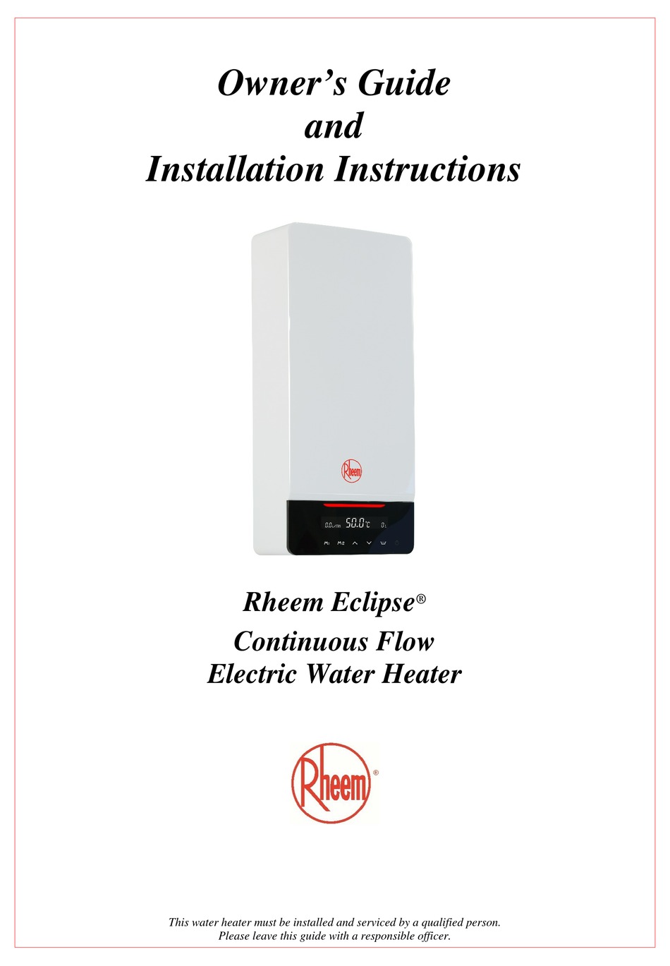 RHEEM ECLIPSE 6C318500A OWNER