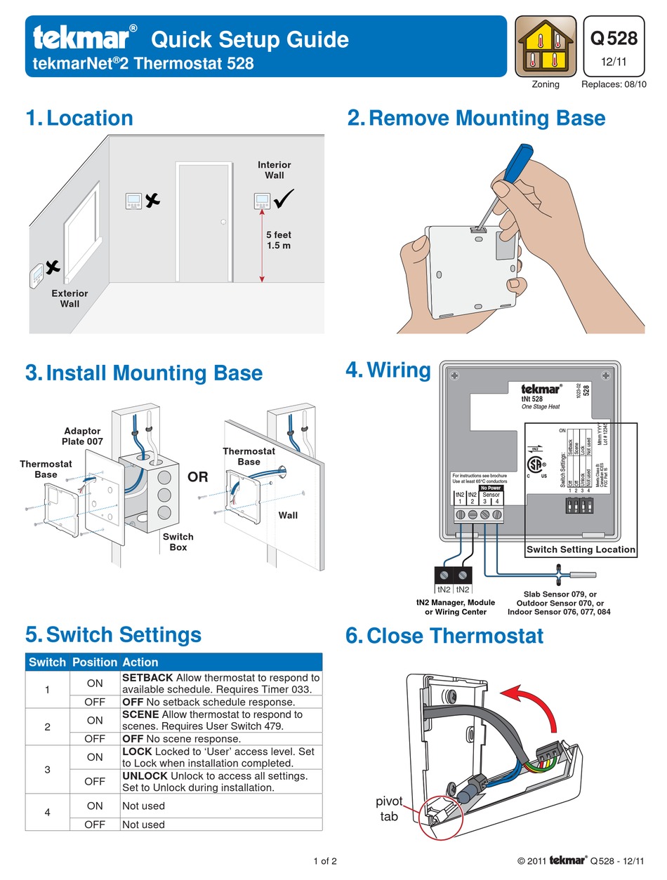 TEKMAR 2 THERMOSTAT 528 QUICK SETUP MANUAL Pdf Download