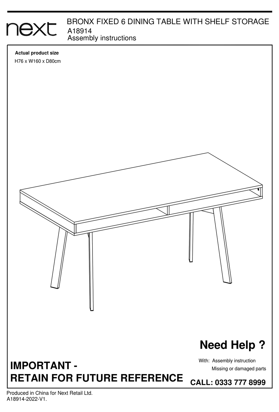 NEXT BRONX FIXED A18914 ASSEMBLY INSTRUCTIONS MANUAL Pdf Download