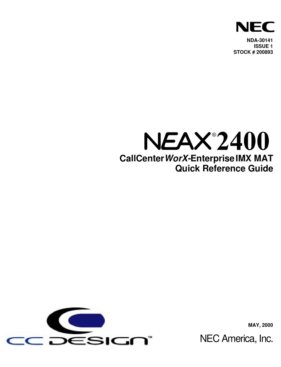 Nec Cc Design Neax 2400 Quick Reference Manual Pdf Download Manualslib