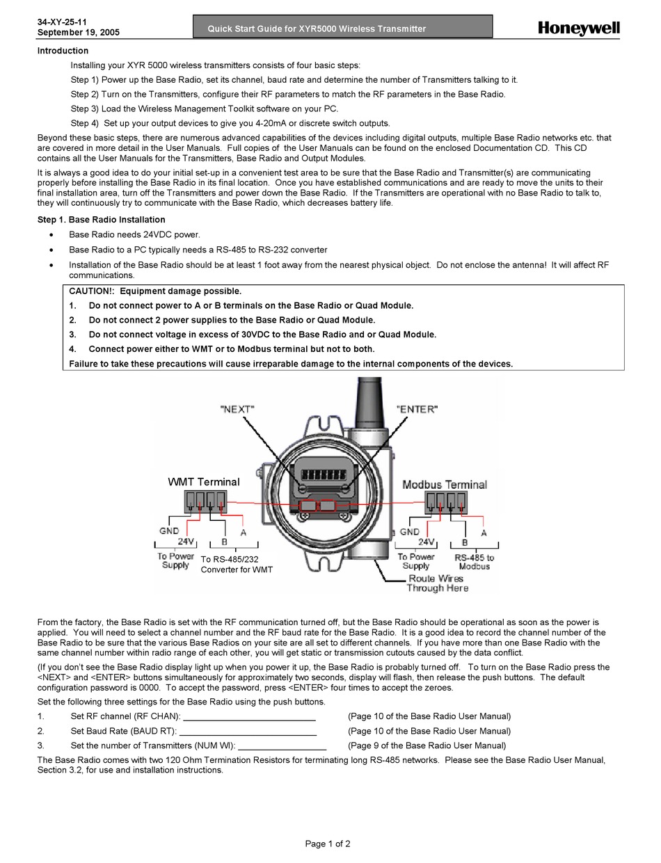 HONEYWELL XYR5000 QUICK START MANUAL Pdf Download ManualsLib