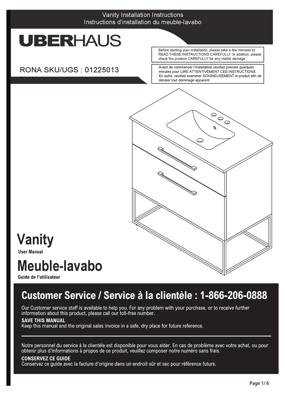 UBERHAUS RONA 01225013 INSTALLATION INSTRUCTIONS MANUAL Pdf Download