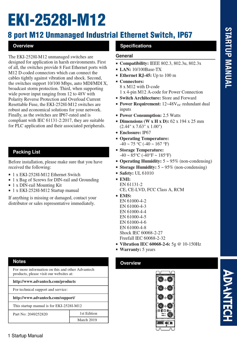 ADVANTECH EKI-2528I-M12 STARTUP MANUAL Pdf Download | ManualsLib